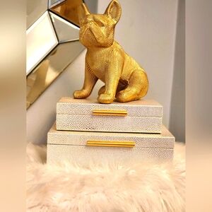 Gold and Cream 2pc Textured Decorative Boxes